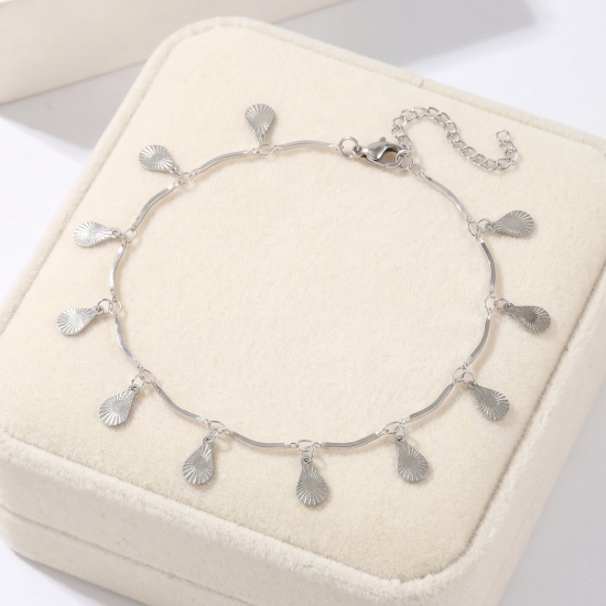 Picture of Wholesale Geometric 304 Stainless Steel Handmade Link Chain Station Anklet, Silver Tone Women's Simple Sweet & Cute Gift Jewelry Supply, 22cm(8.7") + 5cm(2") long