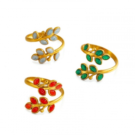 Immagine di Donne Regalo Foglia Multicolore Smalto Aperto Regolabile Anello All'Ingrosso, Placcato Oro 18K 304 Acciaio Inossidabile, PVD Elegante Pastorale Naturale Fornitura di Gioielli, 18mm (taglia di US: 7.75), 1 Pz