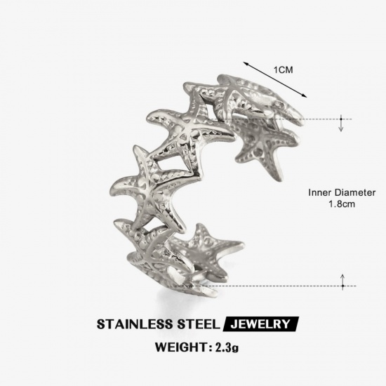 Picture of Wholesale Women's Gift Starfish Open Adjustable Rings, Multicolor 304 Stainless Steel, PVD Ocean Jewelry Stylish Jewelry Supply, 18mm(US Size 7.75)