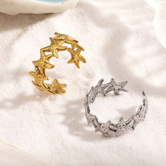 Picture of Wholesale Women's Gift Starfish Open Adjustable Rings, Multicolor 304 Stainless Steel, PVD Ocean Jewelry Stylish Jewelry Supply, 18mm(US Size 7.75)