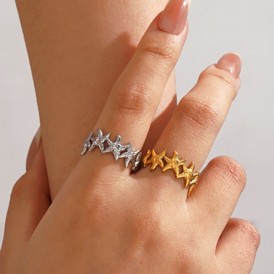 Picture of Wholesale Women's Gift Starfish Open Adjustable Rings, Multicolor 304 Stainless Steel, PVD Ocean Jewelry Stylish Jewelry Supply, 18mm(US Size 7.75)