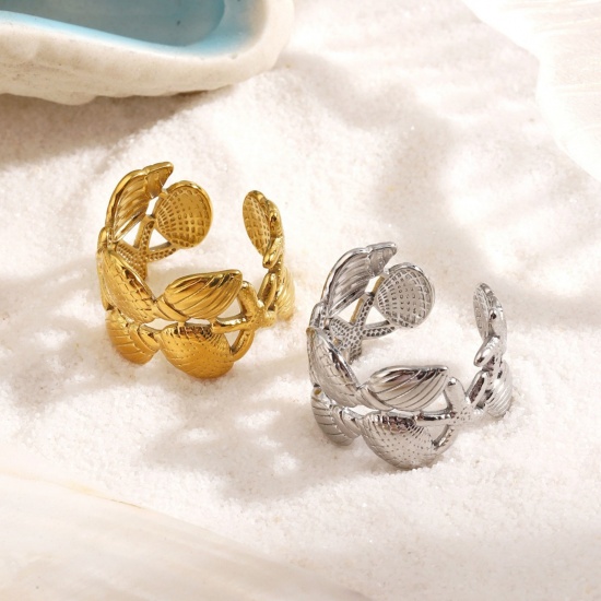 Picture of Wholesale Unisex Gift Shell Star Fish Open Adjustable Rings, Multicolor 304 Stainless Steel, PVD Ocean Jewelry Stylish Jewelry Supply, 17mm(US Size 6.5)