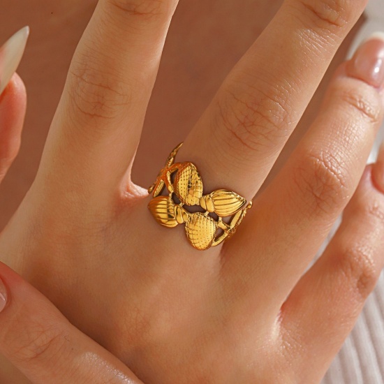 Picture of Wholesale Unisex Gift Shell Star Fish Open Adjustable Rings, Multicolor 304 Stainless Steel, PVD Ocean Jewelry Stylish Jewelry Supply, 17mm(US Size 6.5)