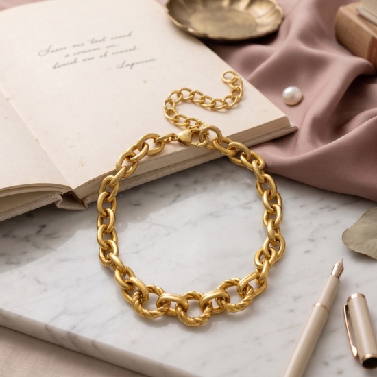 Picture of Wholesale 304 Stainless Steel Link Cable Chain Bracelets, Unisex Simple Ins Style Gift Jewelry Supply, 17cm(6.7") + 5cm(2") long