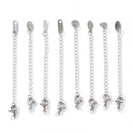 Immagine di 10 Pz Ecologico 304 Acciaio Inossidabile Estensione Catene All'Ingrosso Per Bracciale Collana Gioielli Tono Argento Con Aragosta Fermagli Fibbia