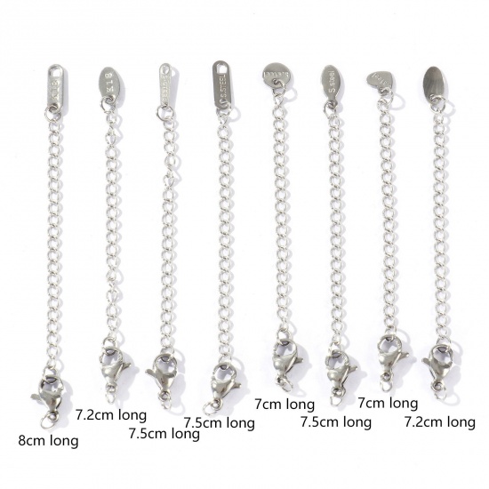 Picture of Eco-friendly 304 Stainless Steel Extender Chain Wholesale For Necklace Bracelet Jewelry Making Silver Tone With Lobster Claw Clasp