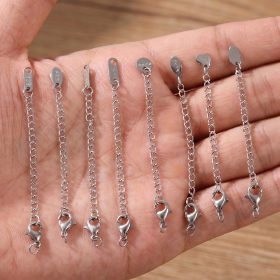 Picture of Eco-friendly 304 Stainless Steel Extender Chain Wholesale For Necklace Bracelet Jewelry Making Silver Tone With Lobster Claw Clasp