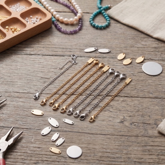 Picture of Eco-friendly 304 Stainless Steel Extender Chain Wholesale For Necklace Bracelet Jewelry Making Silver Tone With Lobster Claw Clasp