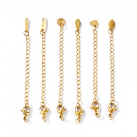 Immagine di 10 Pz PVD Ecologica 304 Acciaio Inossidabile Estensione Catene All'Ingrosso Per Bracciale Collana Gioielli 18K Vero Oro Placcato Con Aragosta Fermagli Fibbia