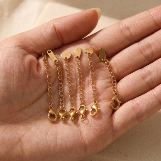 Picture of Eco-friendly PVD 304 Stainless Steel Extender Chain Wholesale For Necklace Bracelet Jewelry Making 18K Real Gold Plated With Lobster Claw Clasp