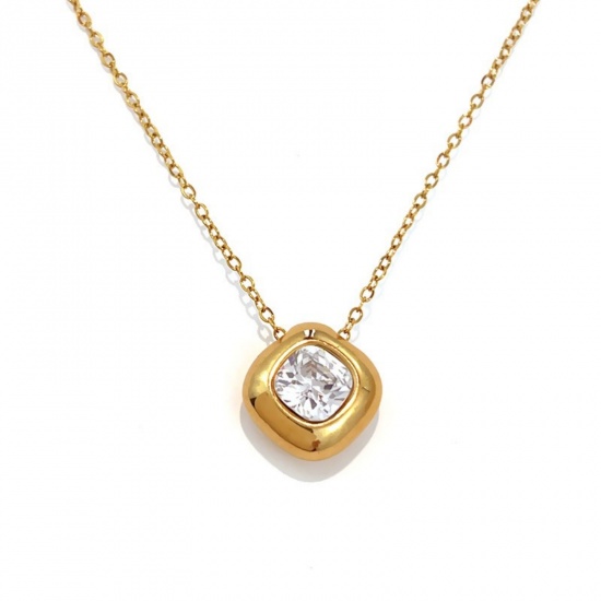 Immagine di Geometrica Trasparente Circonio Cubico Collana con Ciondolo All'Ingrosso, Placcato Oro 18K 304 Acciaio Inossidabile Catena del Barbazzale, Unisex PVD Classico Elegante Regalo Gioielli Per Rivenditore, 44cm + 5cm Lunghezza, 1 Pz