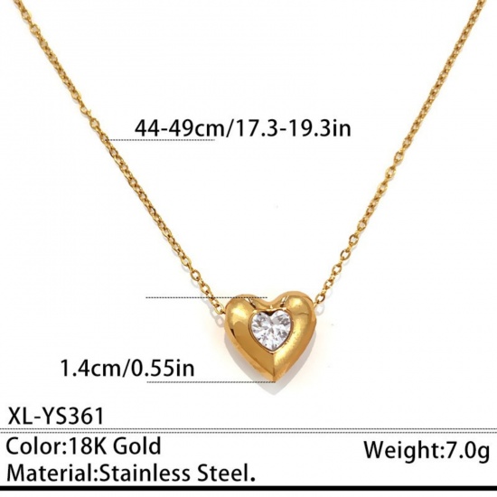 Immagine di Geometrica Trasparente Circonio Cubico Collana con Ciondolo All'Ingrosso, Placcato Oro 18K 304 Acciaio Inossidabile Catena del Barbazzale, Unisex PVD Classico Elegante Regalo Gioielli Per Rivenditore, 44cm + 5cm Lunghezza, 1 Pz