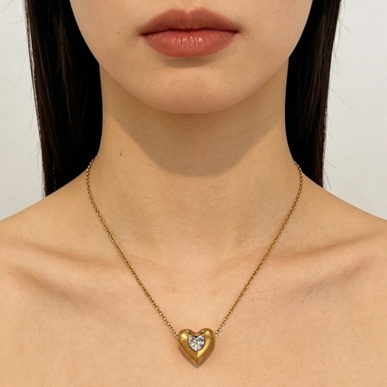 Immagine di Geometrica Trasparente Circonio Cubico Collana con Ciondolo All'Ingrosso, Placcato Oro 18K 304 Acciaio Inossidabile Catena del Barbazzale, Unisex PVD Classico Elegante Regalo Gioielli Per Rivenditore, 44cm + 5cm Lunghezza, 1 Pz