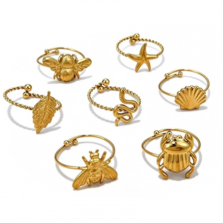 Picture of Wholesale Unisex Gift Open Adjustable Rings, 18K Gold Plated 304 Stainless Steel, Eco-friendly PVD Bohemia Boho Jewelry Supply, 18mm(US Size 7.75)