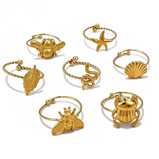 Picture of Wholesale Unisex Gift Open Adjustable Rings, 18K Gold Plated 304 Stainless Steel, Eco-friendly PVD Bohemia Boho Jewelry Supply, 18mm(US Size 7.75)