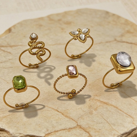 Immagine di Donne Regalo Multicolore Strass Aperto Regolabile Anello All'Ingrosso, Placcato Oro 18K 304 Acciaio Inossidabile, PVD Ecologica Squisito Elegante Fornitura di Gioielli, 1 Pz