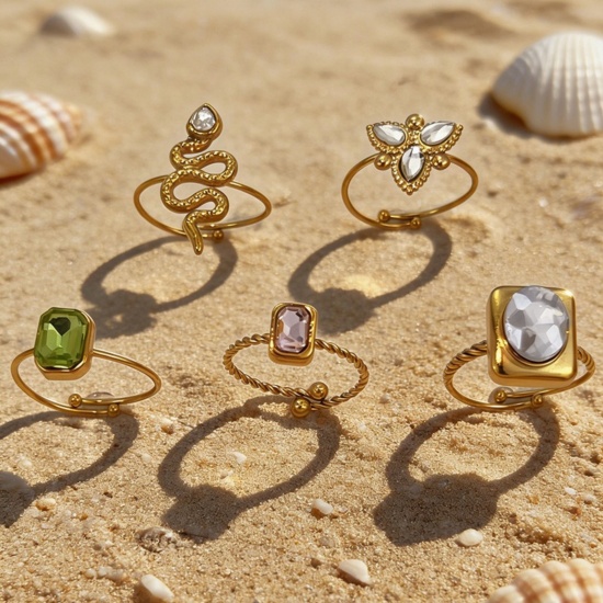Immagine di Donne Regalo Multicolore Strass Aperto Regolabile Anello All'Ingrosso, Placcato Oro 18K 304 Acciaio Inossidabile, PVD Ecologica Squisito Elegante Fornitura di Gioielli, 1 Pz