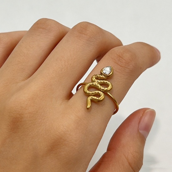 Immagine di Donne Regalo Multicolore Strass Aperto Regolabile Anello All'Ingrosso, Placcato Oro 18K 304 Acciaio Inossidabile, PVD Ecologica Squisito Elegante Fornitura di Gioielli, 1 Pz