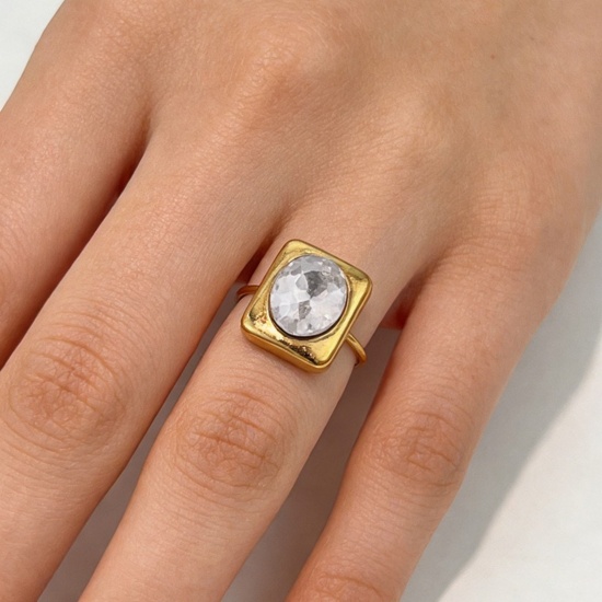 Immagine di Donne Regalo Multicolore Strass Aperto Regolabile Anello All'Ingrosso, Placcato Oro 18K 304 Acciaio Inossidabile, PVD Ecologica Squisito Elegante Fornitura di Gioielli, 1 Pz