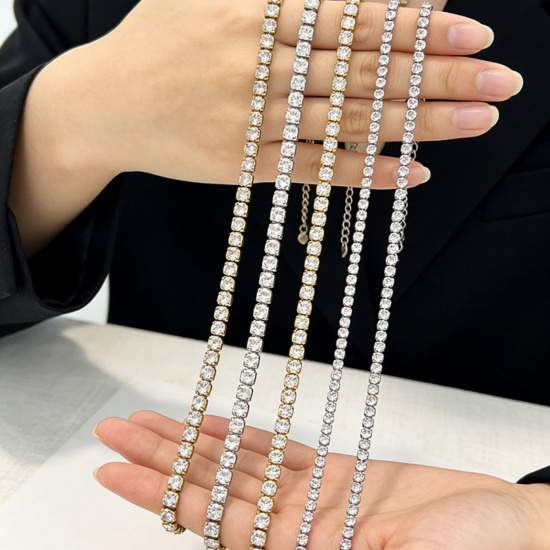 Picture of Wholesale Clear Cubic Zirconia 304 Stainless Steel Tennis Bracelet, Eco-friendly PVD, Unisex Stylish Dainty Gift Jewelry Supply, 18cm(7.1") + 5cm(2") long