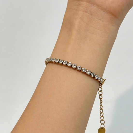 Picture of Wholesale Clear Cubic Zirconia 304 Stainless Steel Tennis Bracelet, Eco-friendly PVD, Unisex Stylish Dainty Gift Jewelry Supply, 18cm(7.1") + 5cm(2") long