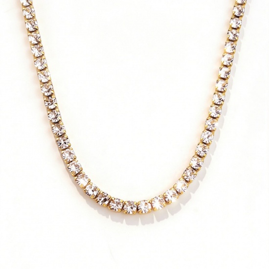 Picture of Wholesale Clear Cubic Zirconia Tennis Necklace, 304 Stainless Steel, Unisex PVD Stylish Dainty Gift Jewelry For Retailer, 45cm(17.7") + 5cm(2") long