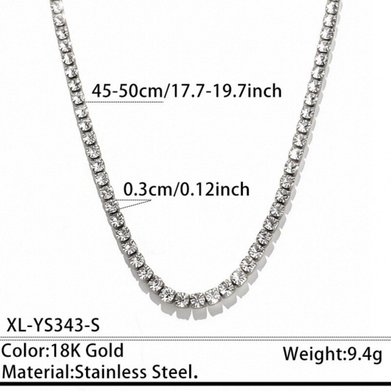 Picture of Wholesale Clear Cubic Zirconia Tennis Necklace, 304 Stainless Steel, Unisex PVD Stylish Dainty Gift Jewelry For Retailer, 45cm(17.7") + 5cm(2") long