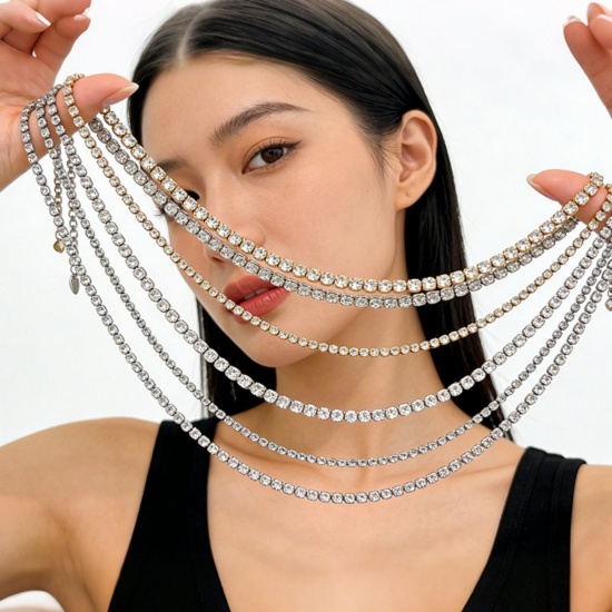 Picture of Wholesale Clear Cubic Zirconia Tennis Necklace, 304 Stainless Steel, Unisex PVD Stylish Dainty Gift Jewelry For Retailer, 45cm(17.7") + 5cm(2") long