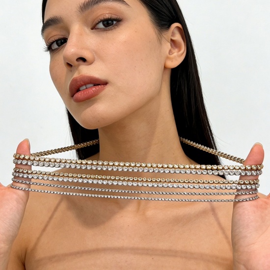 Picture of Wholesale Clear Cubic Zirconia Tennis Necklace, 304 Stainless Steel, Unisex PVD Stylish Dainty Gift Jewelry For Retailer, 45cm(17.7") + 5cm(2") long