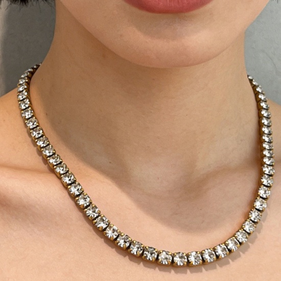 Picture of Wholesale Clear Cubic Zirconia Tennis Necklace, 304 Stainless Steel, Unisex PVD Stylish Dainty Gift Jewelry For Retailer, 45cm(17.7") + 5cm(2") long