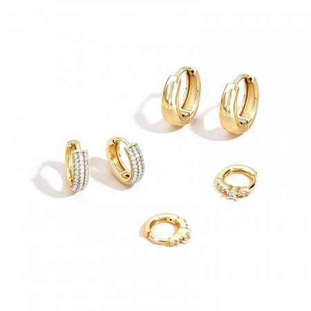 Picture of Wholesale Simple Stylish Earrings, Round Clear Cubic Zirconia Multicolor Brass, Women's Gift Jewelry Supply