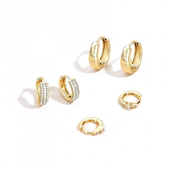 Immagine di Semplice Elegante Orecchino All'Ingrosso, Tondo Trasparente Circonio Cubico Multicolore Ottone, Donne Regalo Fornitura di Gioielli, 1 Serie ( 6 Pz/Serie)