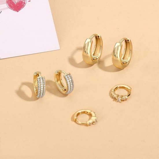 Immagine di Semplice Elegante Orecchino All'Ingrosso, Tondo Trasparente Circonio Cubico Multicolore Ottone, Donne Regalo Fornitura di Gioielli, 1 Serie ( 6 Pz/Serie)