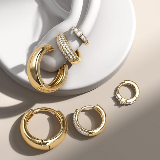 Immagine di Semplice Elegante Orecchino All'Ingrosso, Tondo Trasparente Circonio Cubico Multicolore Ottone, Donne Regalo Fornitura di Gioielli, 1 Serie ( 6 Pz/Serie)