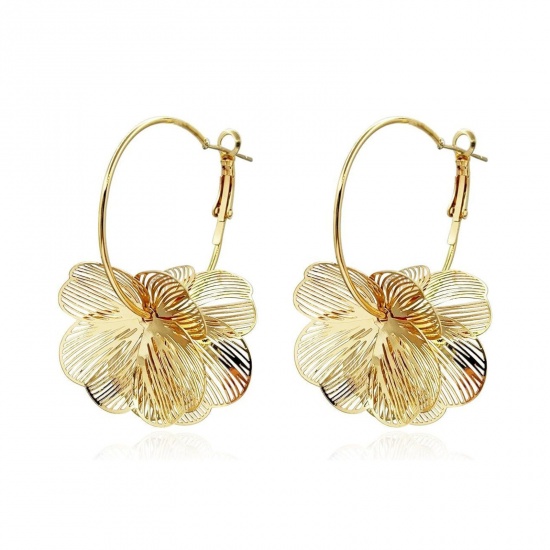 Picture of Wholesale Retro Stylish Hoop Earrings, Flower Filigree Stamping Multicolor Brass, Women's Gift Jewelry Supply, 5.2cm x 3.7cm
