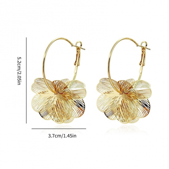 Picture of Wholesale Retro Stylish Hoop Earrings, Flower Filigree Stamping Multicolor Brass, Women's Gift Jewelry Supply, 5.2cm x 3.7cm