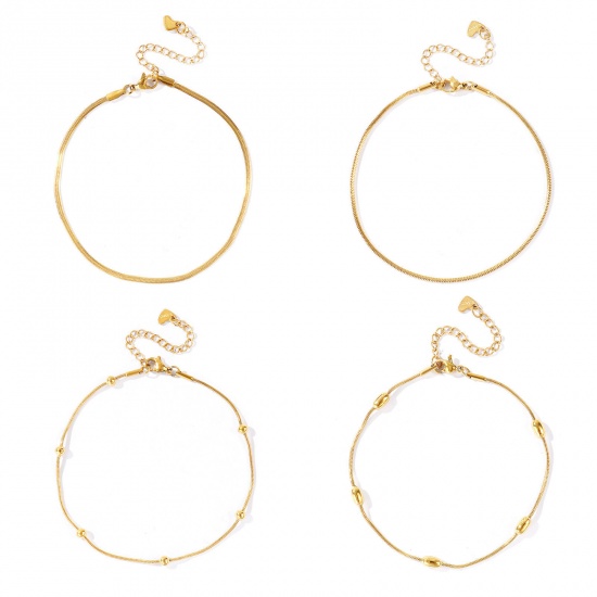 Picture of Wholesale 304 Stainless Steel Snake Chain Anklet, 18K Real Gold Plated Eco-friendly PVD Waterproof Anti-Tarnish Hypoallergenic, Women's Stylish & Casual Minimalist Gift Jewelry Supply