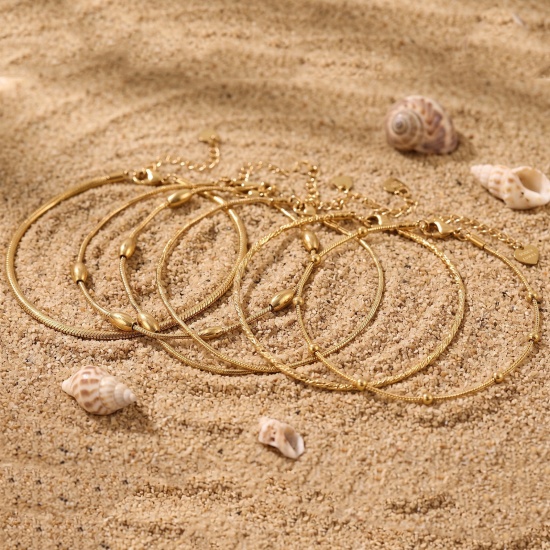 Picture of Wholesale 304 Stainless Steel Snake Chain Anklet, 18K Real Gold Plated Eco-friendly PVD Waterproof Anti-Tarnish Hypoallergenic, Women's Stylish & Casual Minimalist Gift Jewelry Supply
