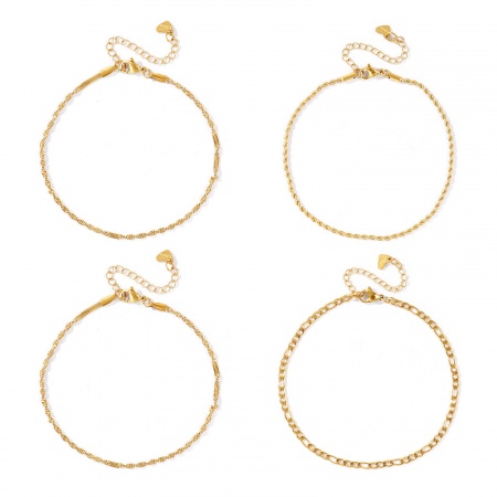 Immagine di 304 Acciaio Inossidabile Catena Cavigliere All'Ingrosso, 18K Vero Oro Placcato PVD Ecologica Impermeabile Anti-Ossidante Ipoallergenico, Donne Elegante & Casual Minimalista Regalo Fornitura di Gioielli, 1 Pz