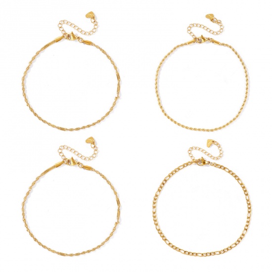 Picture of Wholesale 304 Stainless Steel Link Chain Anklet, 18K Real Gold Plated Eco-friendly PVD Waterproof Anti-Tarnish Hypoallergenic, Women's Stylish & Casual Minimalist Gift Jewelry Supply
