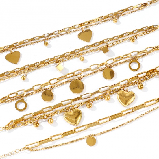 Immagine di 304 Acciaio Inossidabile Bracciale di Doppio Strato All'Ingrosso, Ecologico, Donne Squisito Elegante Regalo Fornitura di Gioielli, 16cm + 5cm Lunghezza, 1 Pz