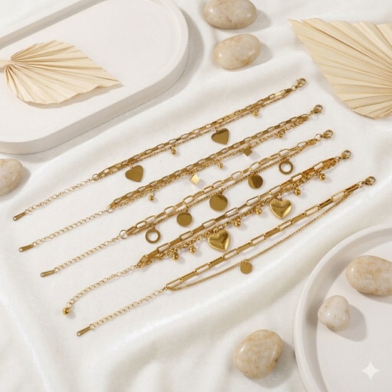 Immagine di 304 Acciaio Inossidabile Bracciale di Doppio Strato All'Ingrosso, Ecologico, Donne Squisito Elegante Regalo Fornitura di Gioielli, 16cm + 5cm Lunghezza, 1 Pz