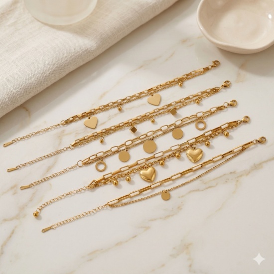 Immagine di 304 Acciaio Inossidabile Bracciale di Doppio Strato All'Ingrosso, Ecologico, Donne Squisito Elegante Regalo Fornitura di Gioielli, 16cm + 5cm Lunghezza, 1 Pz