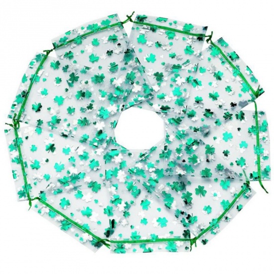 Picture of Polyester Drawstring Storage Bags Rectangle Green Leaf Clover Shamrock