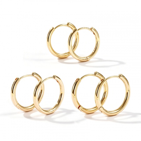 Image de Boucles d'Oreilles Créole Huggie En Gros Plaqué Or Véritable 18K en Laiton, Simple À la Mode Rond aux Femmes Respectueux de la Nature Cadeau Fournitures de Bijoux 2 Pcs