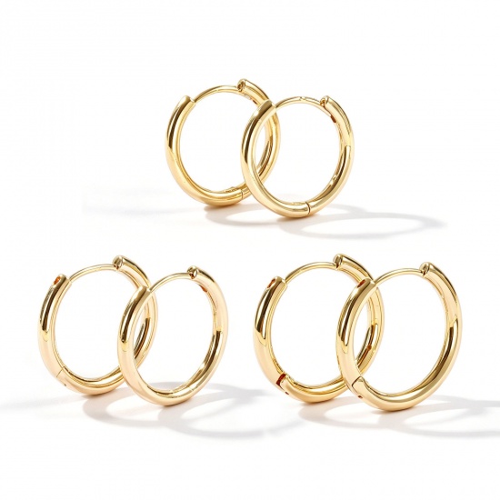 Immagine di Semplice Elegante Orecchini Ad Anello Abbraccio All'Ingrosso, Tondo 18K Vero Oro Placcato Ottone, Donne Ecologico Regalo Fornitura di Gioielli, 2 Pz