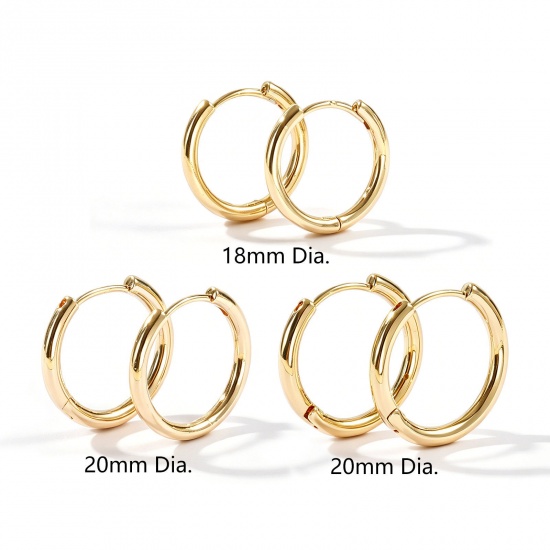 Immagine di Semplice Elegante Orecchini Ad Anello Abbraccio All'Ingrosso, Tondo 18K Vero Oro Placcato Ottone, Donne Ecologico Regalo Fornitura di Gioielli, 2 Pz