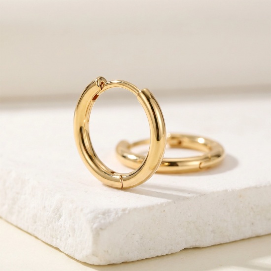 Immagine di Semplice Elegante Orecchini Ad Anello Abbraccio All'Ingrosso, Tondo 18K Vero Oro Placcato Ottone, Donne Ecologico Regalo Fornitura di Gioielli, 2 Pz