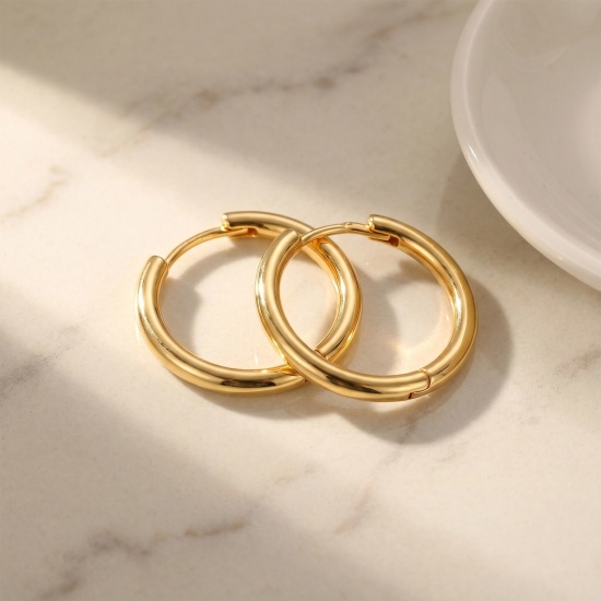 Immagine di Semplice Elegante Orecchini Ad Anello Abbraccio All'Ingrosso, Tondo 18K Vero Oro Placcato Ottone, Donne Ecologico Regalo Fornitura di Gioielli, 2 Pz
