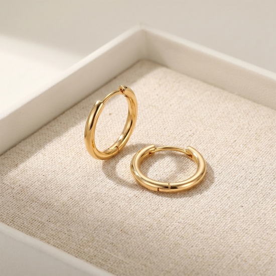 Immagine di Semplice Elegante Orecchini Ad Anello Abbraccio All'Ingrosso, Tondo 18K Vero Oro Placcato Ottone, Donne Ecologico Regalo Fornitura di Gioielli, 2 Pz
